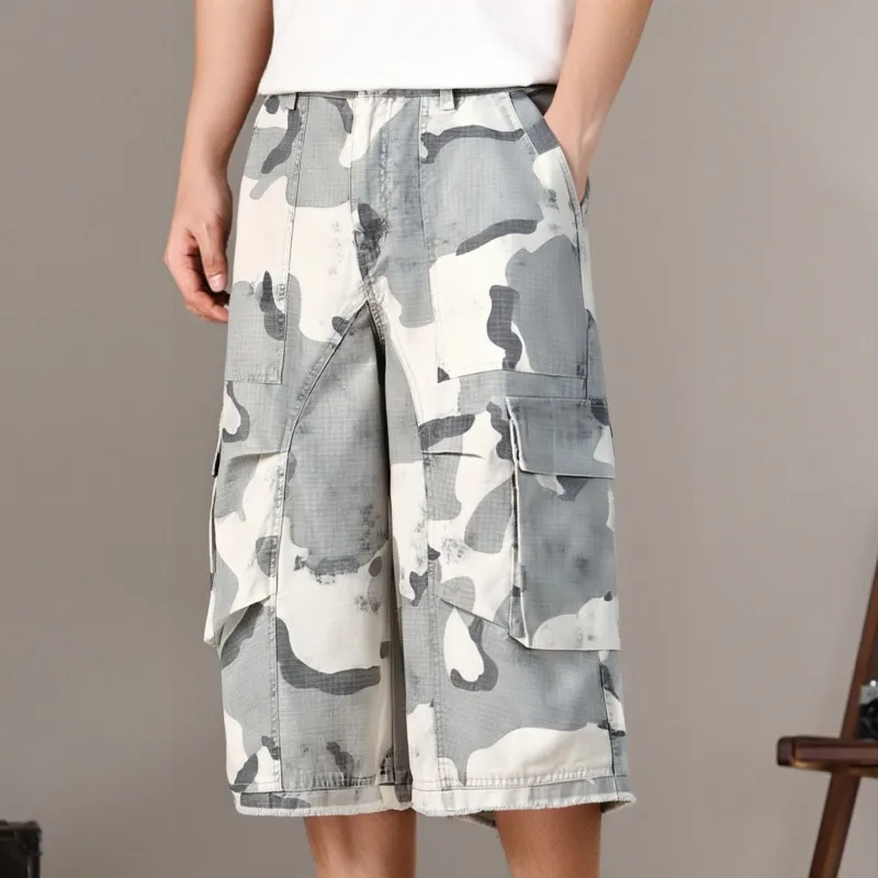 Flowers In Water Denim Shorts Unisex Camouflage Distressed-4