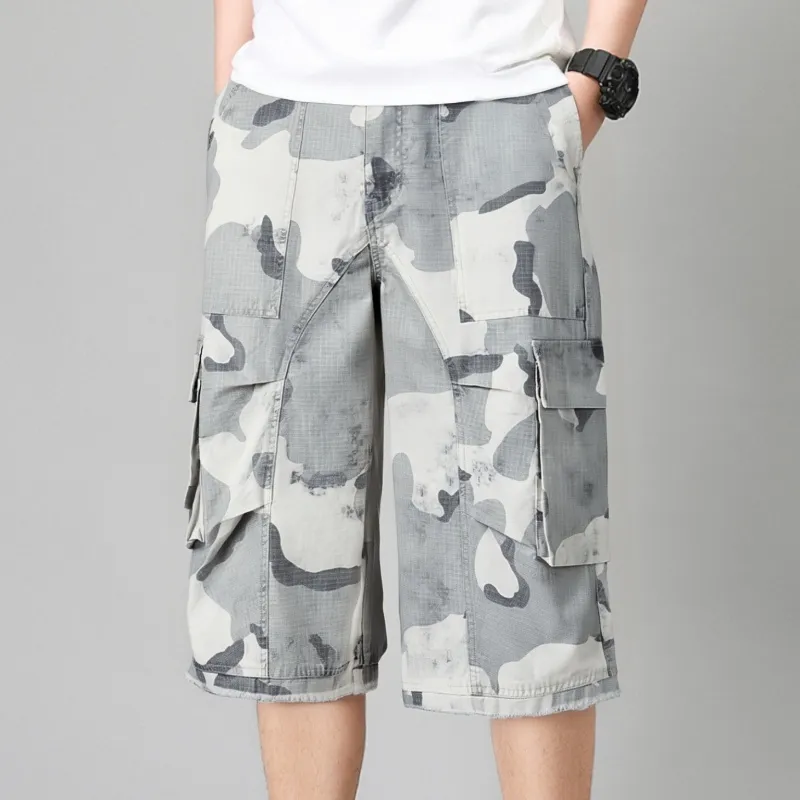 Flowers In Water Denim Shorts Unisex Camouflage Distressed-3