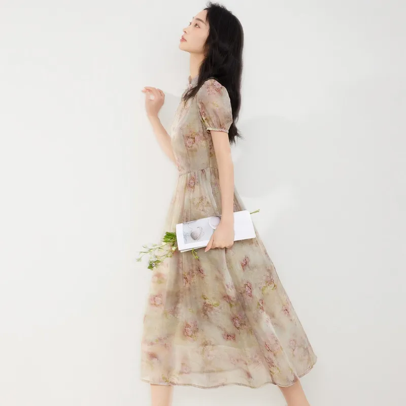 Flowers In Water Short Sleeved Dress Women's-3