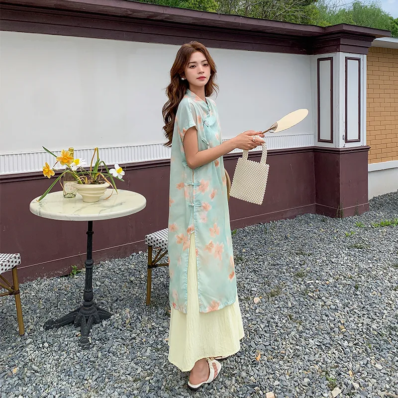 Flowers In Water Short Sleeved Dress Women's-4