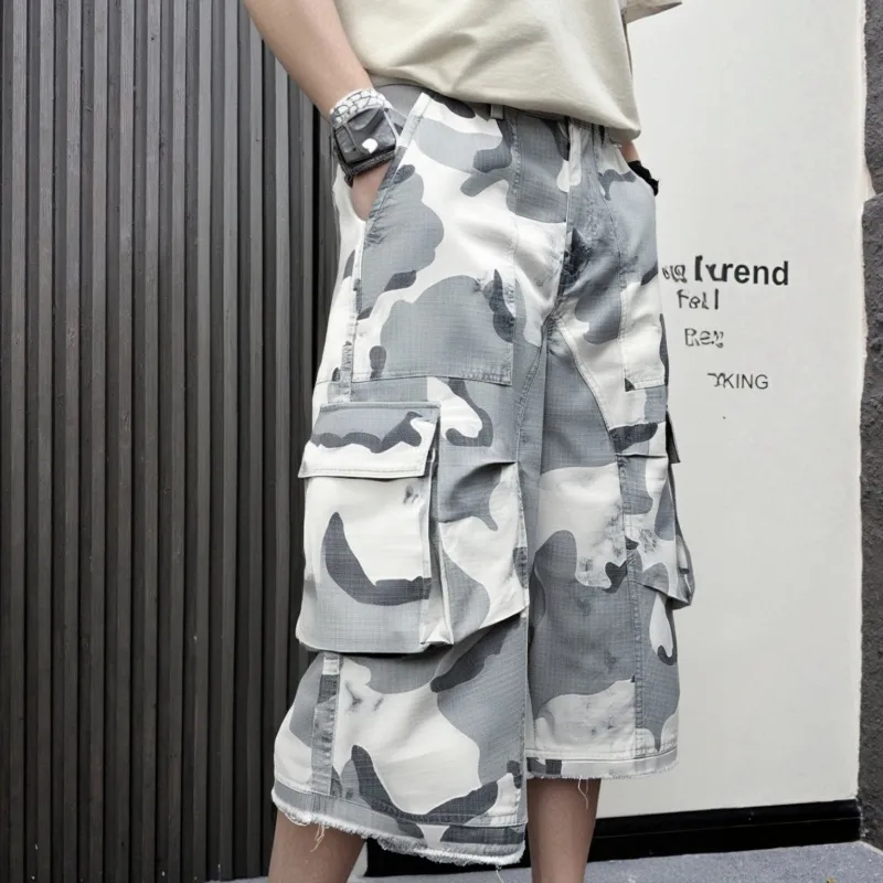 Flowers In Water Denim Shorts Unisex Camouflage Distressed-2