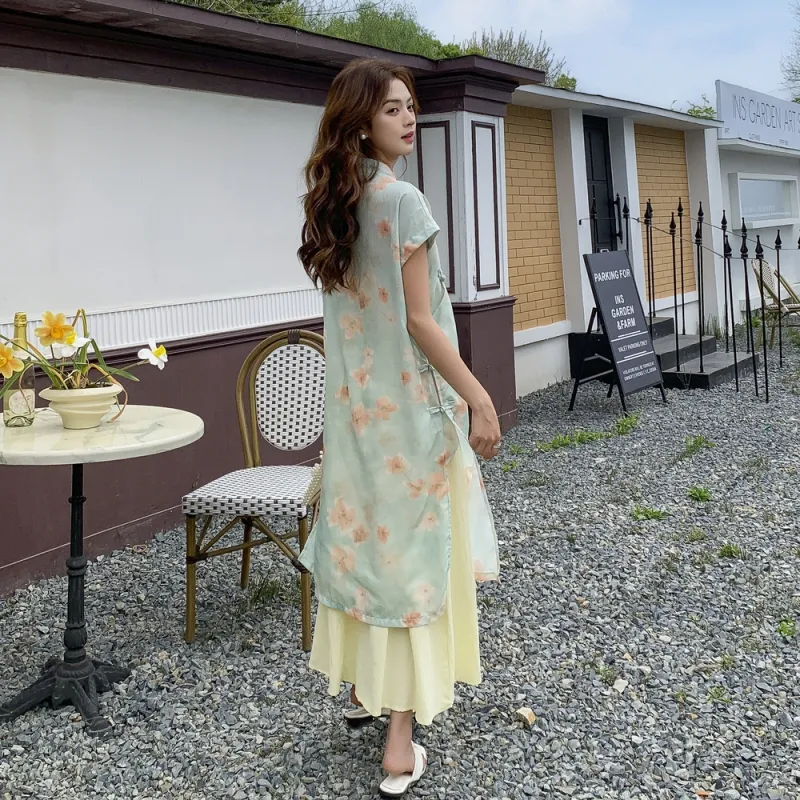 Flowers In Water Short Sleeved Dress Women's-2