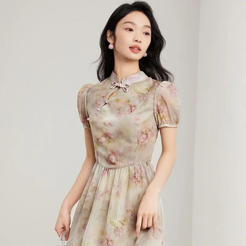 Flowers In Water Short Sleeved Dress Women's-2