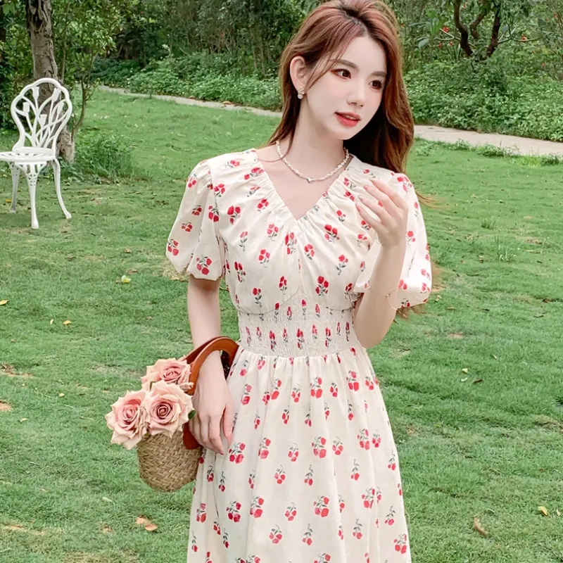 Flowers In Water Short Sleeved Dress Women's-1