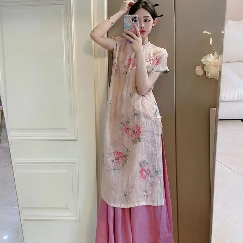 Flowers In Water Short Sleeved Dress Women's-7