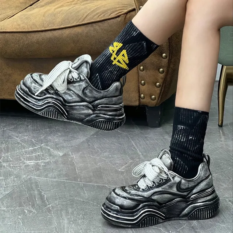 XIE SHE Height Increasing Lightweight Slip-Resistant Low-Top Chunky Sneakers Unisex-1