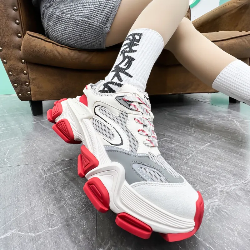 XIE SHE Height Increasing Abrasion Resistant Lightweight Low Top Chunky Sneakers Women's-26