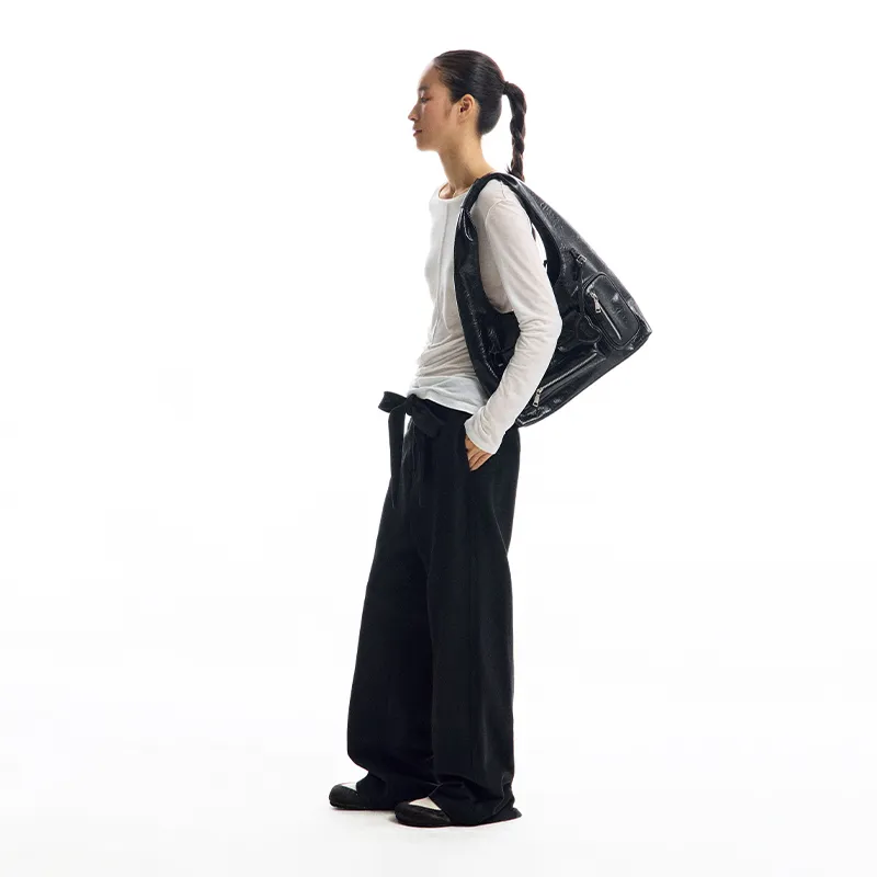 CONP PU Hobo Shoulder Bag Women's Black-4