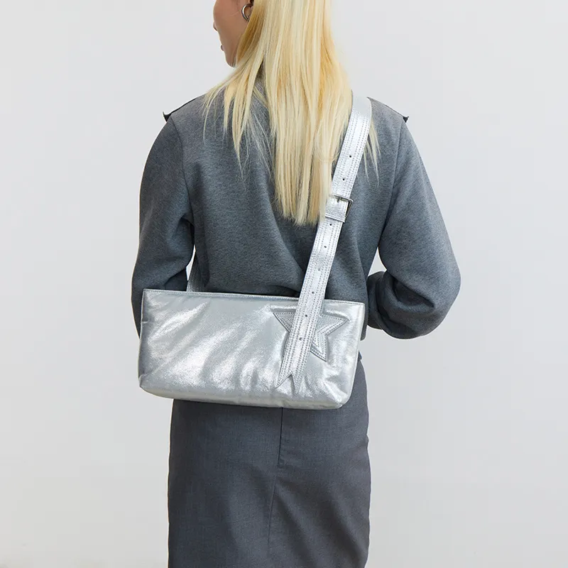 CONP Polyurethane Crossbody Bag Regular Unisex Sparkling Silver-3