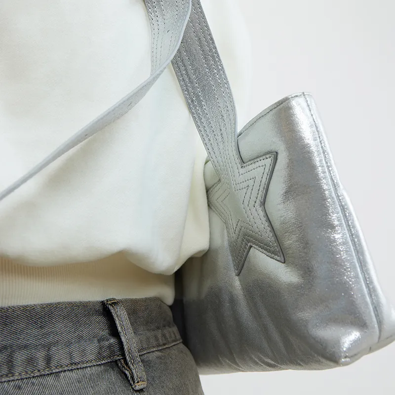 CONP Polyurethane Crossbody Bag Regular Unisex Sparkling Silver-2