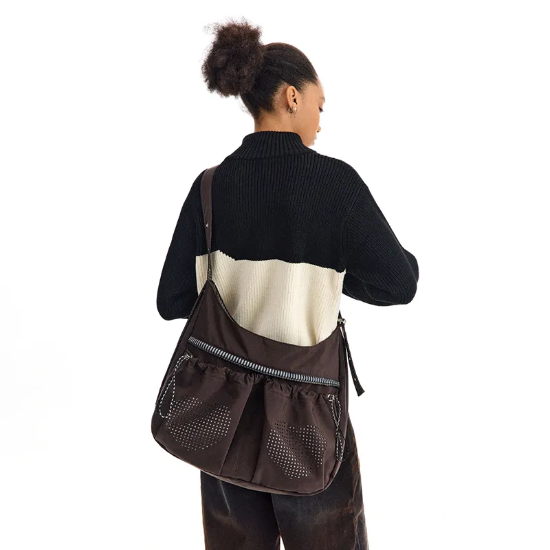 CONP Blended Material Hobo Bag Shoulder Bag Regular Women's Dark Brown-3