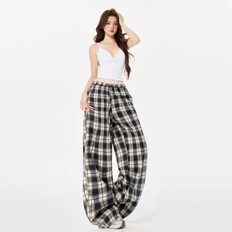 ZAZN Casual Pants Women's Lace Trim Plaid-3