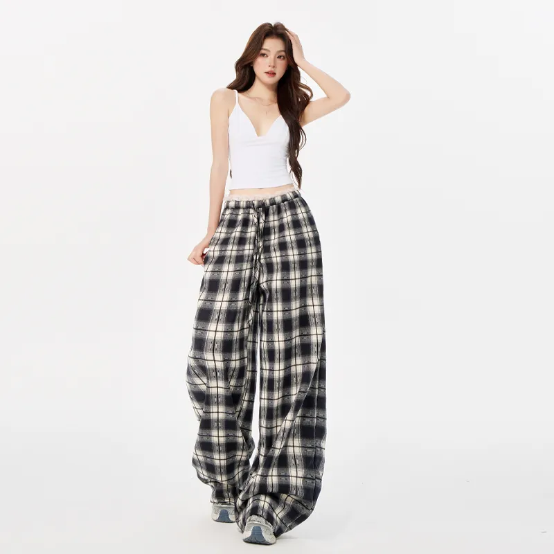 ZAZN Casual Pants Women's Lace Trim Plaid-7