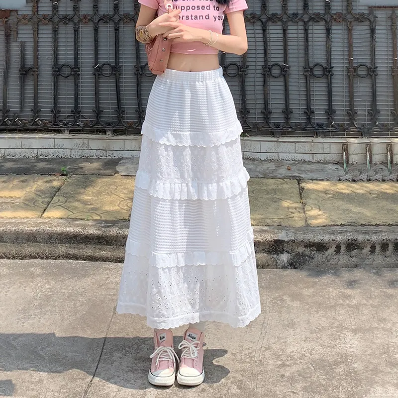 ZAZN Casual Long Skirts Women's White-4
