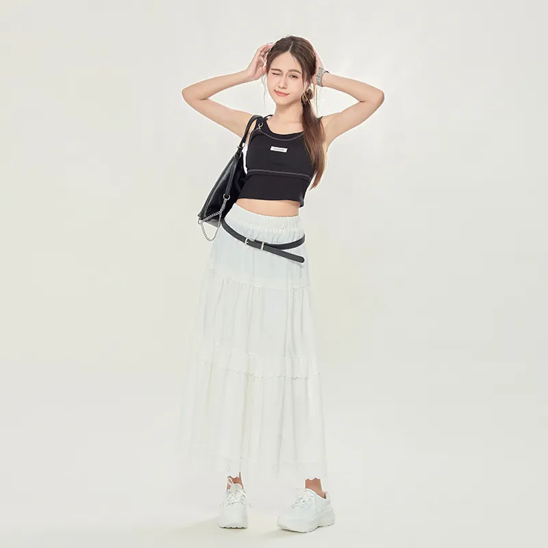 ZAZN Casual Long Skirts Women's White-5