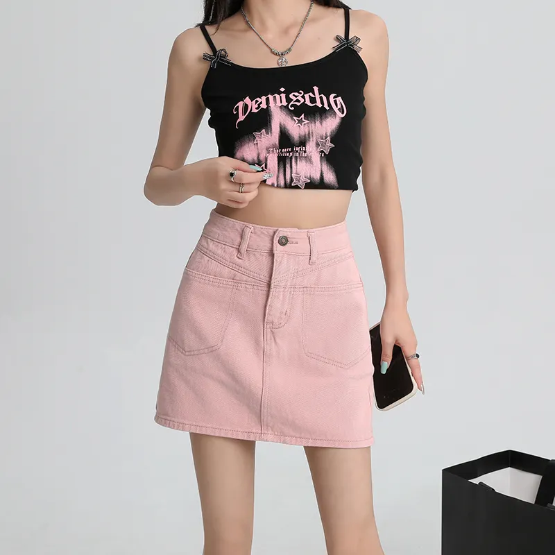 ZAZN Denim Short Skirts Women's Dirty Pink-3