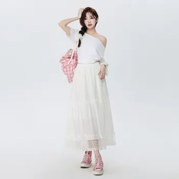 ZAZN Casual Long Skirt Women's White