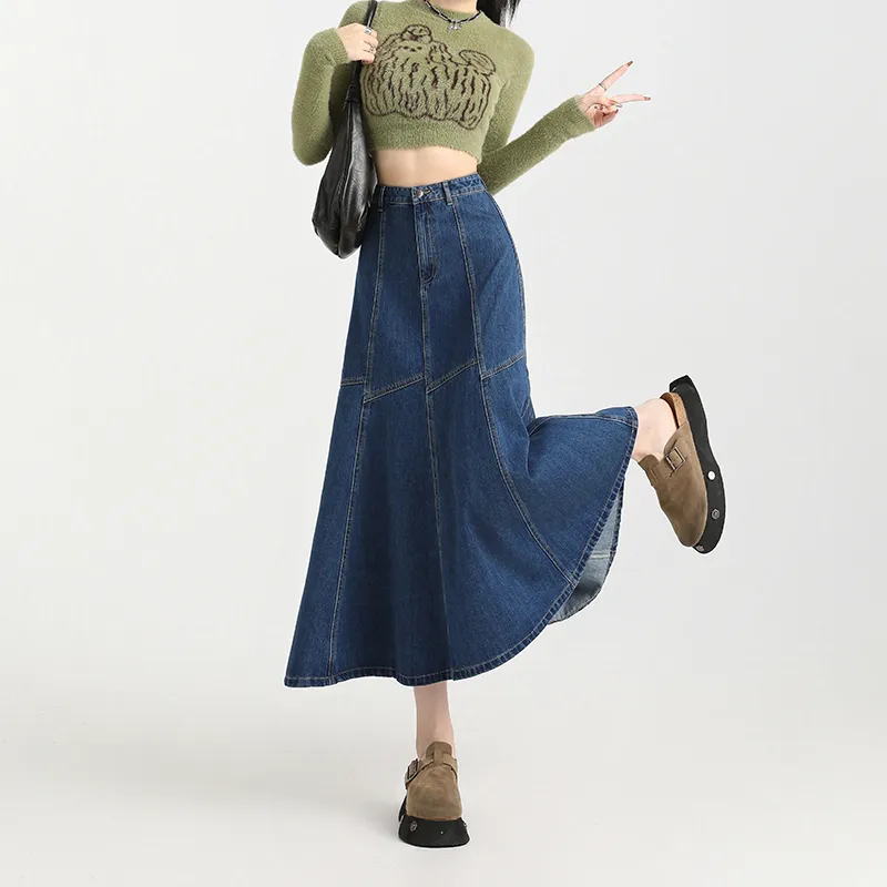 ZAZN Denim Long Skirts Women's Vintage Blue-2