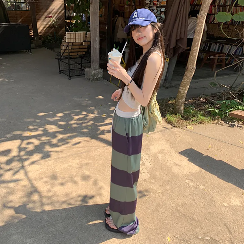 ZAZN Casual Pants Women's Purple Green Stripes-5