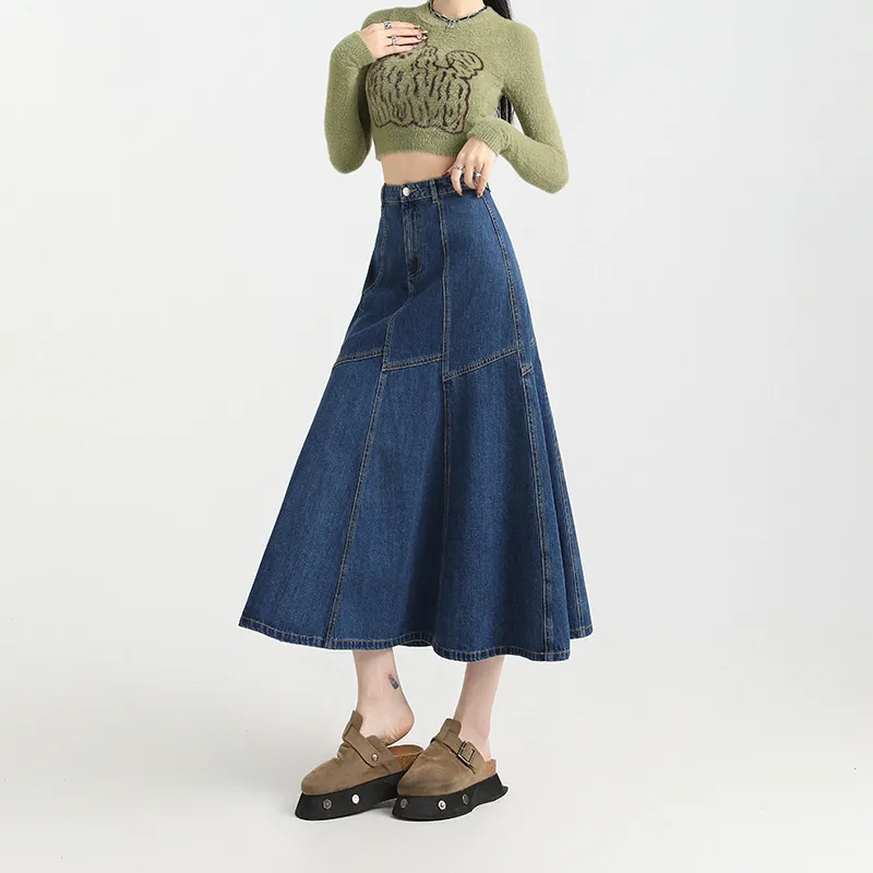 ZAZN Denim Long Skirts Women's Vintage Blue-4