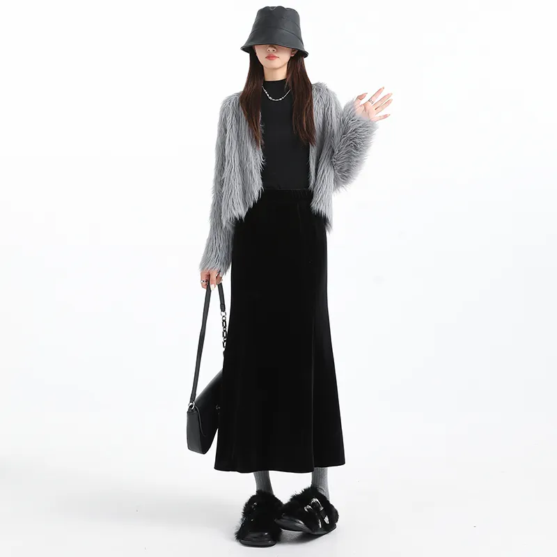 ZAZN Casual Long Skirts Women's Black-3