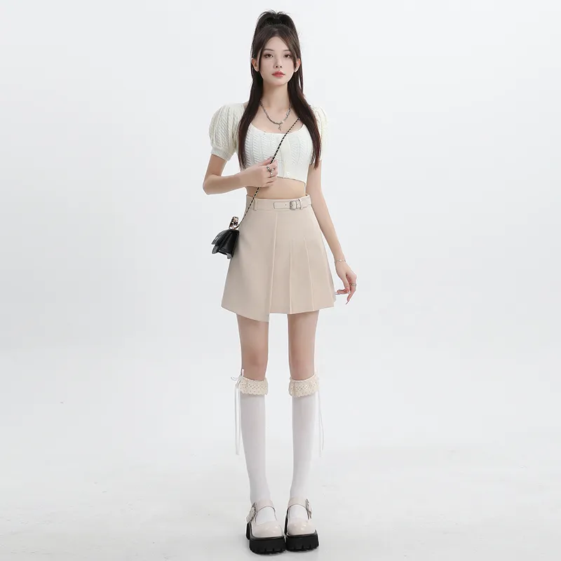 ZAZN Casual Short Skirts Women's Cream Apricot-2