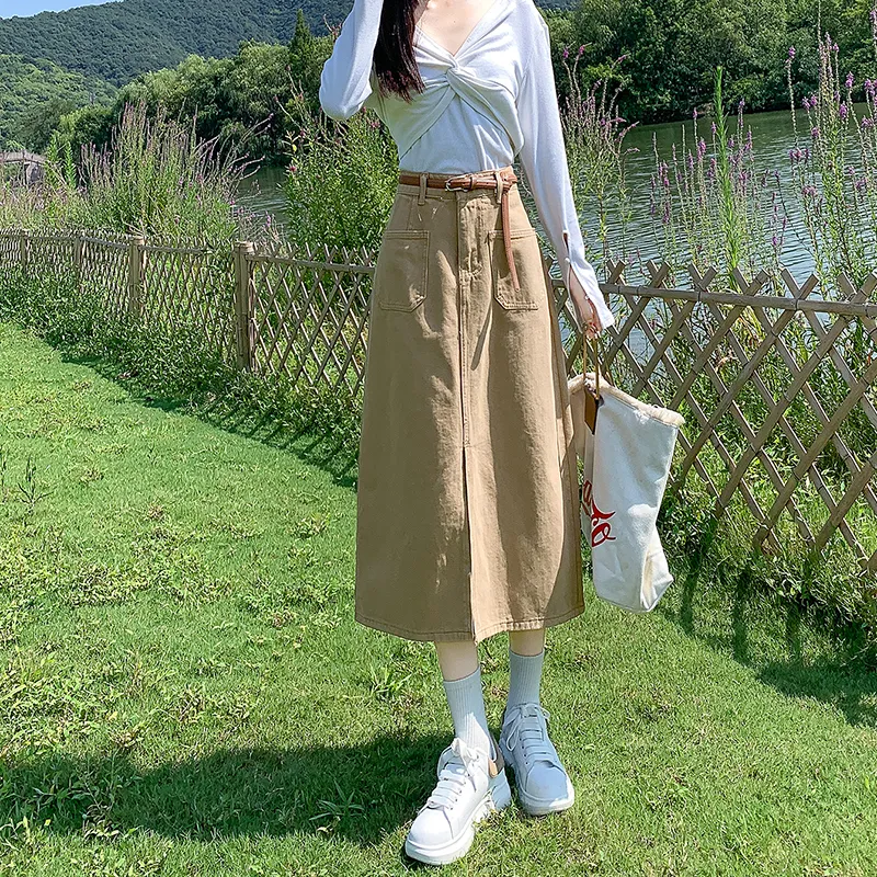 ZAZN Denim Long Skirts Women's Dark Blue-32