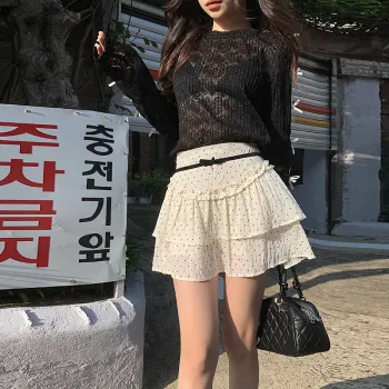 ZAZN Casual Short Skirts Women's Apricot Polka Dot