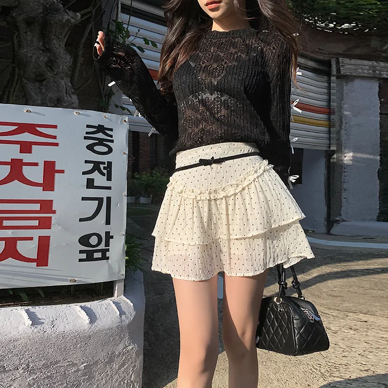 ZAZN Casual Short Skirts Women's Apricot Polka Dot-0