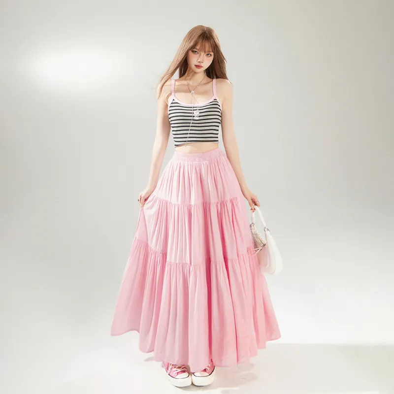 ZAZN Casual Long Skirts Women's Pink-5