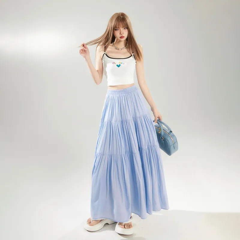 ZAZN Casual Long Skirts Women's Pink-17