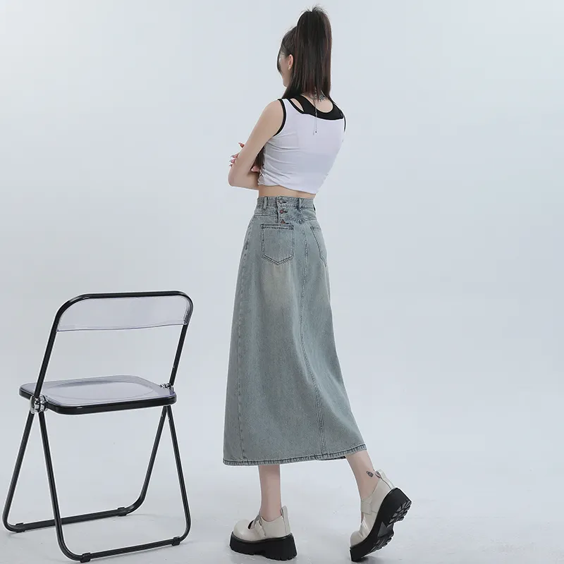 ZAZN Denim Long Skirts Women's Nostalgic Blue-0