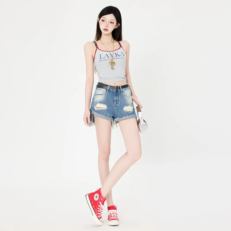 ZAZN Denim Shorts Women's Sky Blue-4