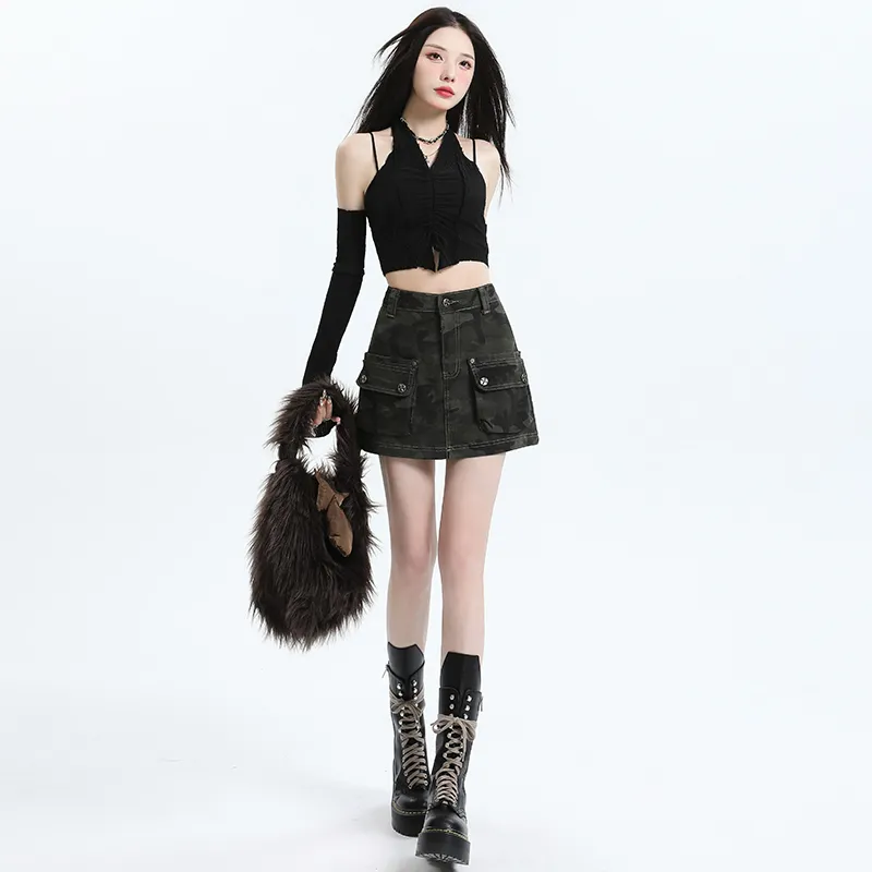 ZAZN Denim Short Skirts Women's Army Green-3
