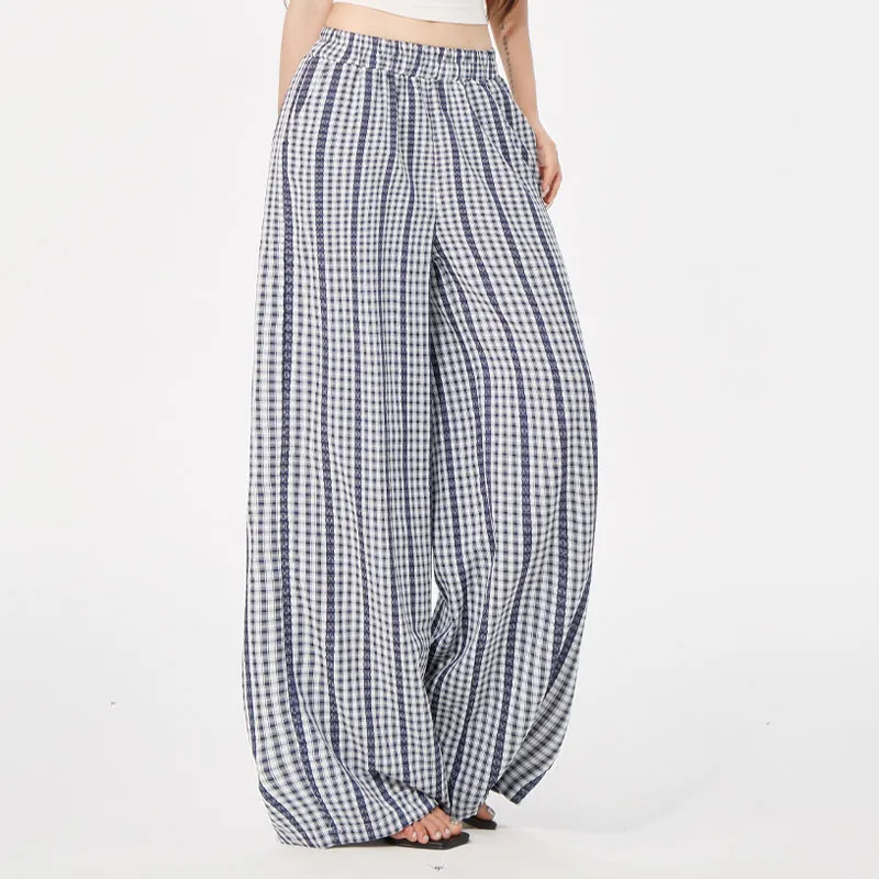 ZAZN Casual Pants Women's Blue Plaid-8