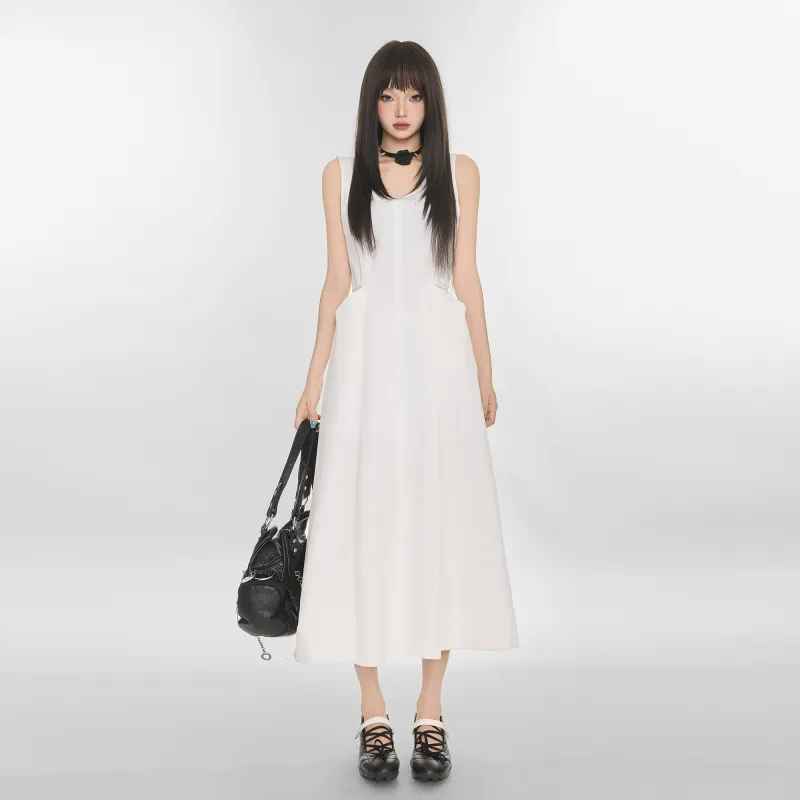 ZAZN Sleeveless Dresses Women's White-5