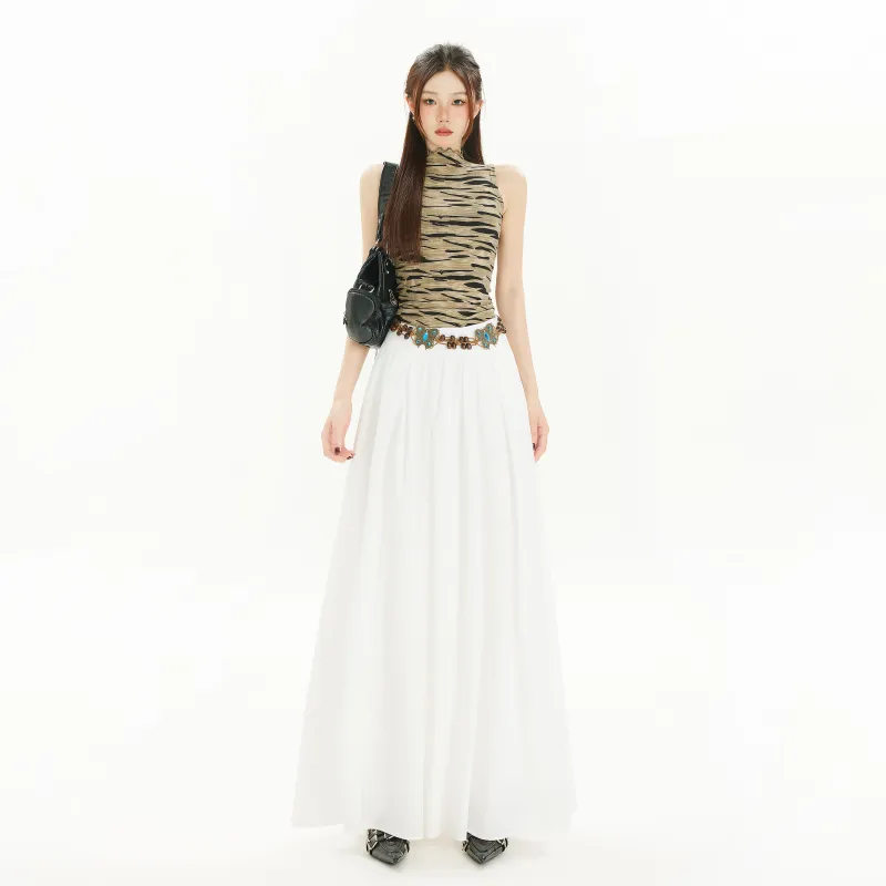 ZAZN Casual Long Skirts Women's White-2