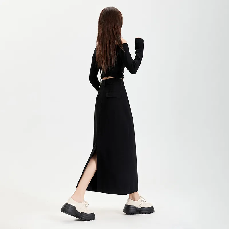 ZAZN Denim Long Skirts Women's Black-5