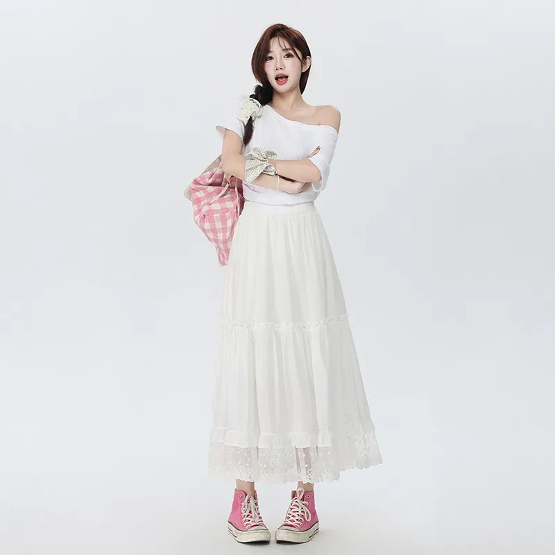 ZAZN Casual Long Skirt Women's White-3
