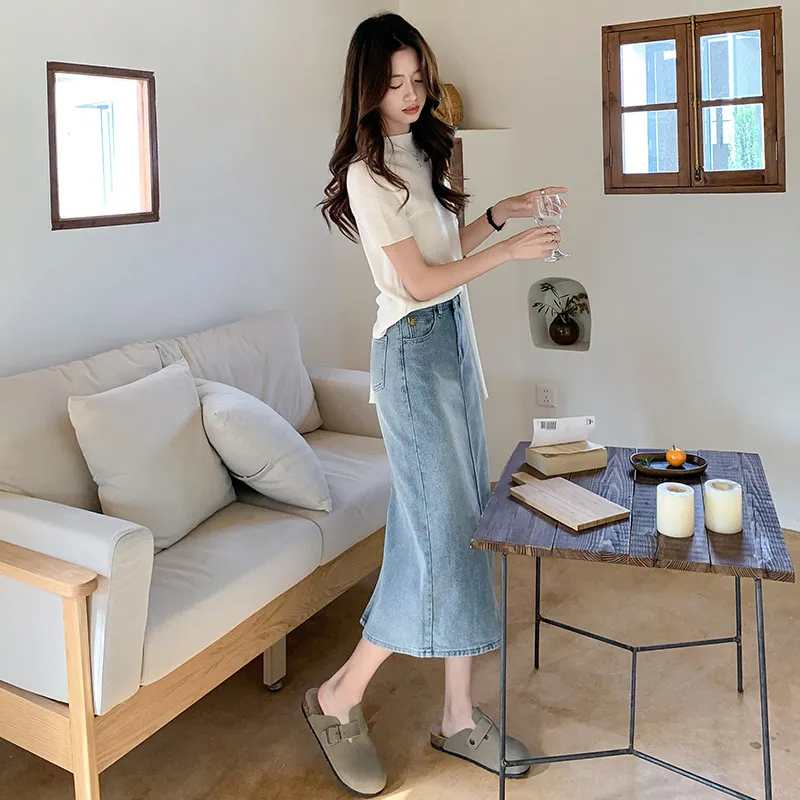 ZAZN Denim Long Skirts Women's Starry Sky Pattern-4