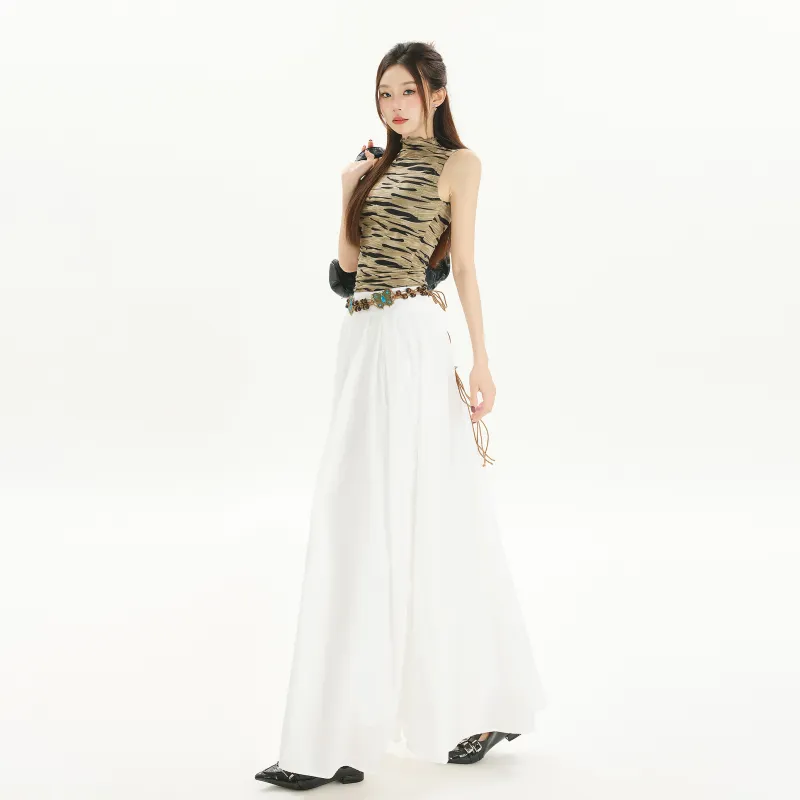 ZAZN Casual Long Skirts Women's White-3