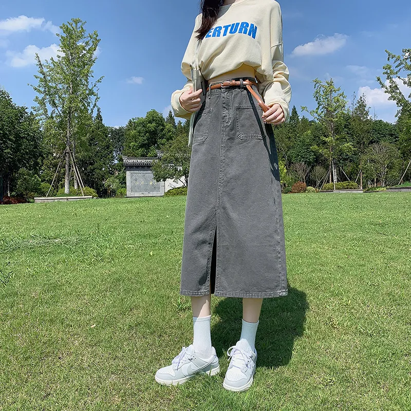 ZAZN Denim Long Skirts Women's Dark Blue-25