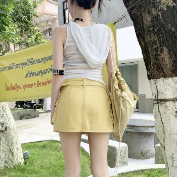 ZAZN Denim Short Skirts Women's Egg Yellow