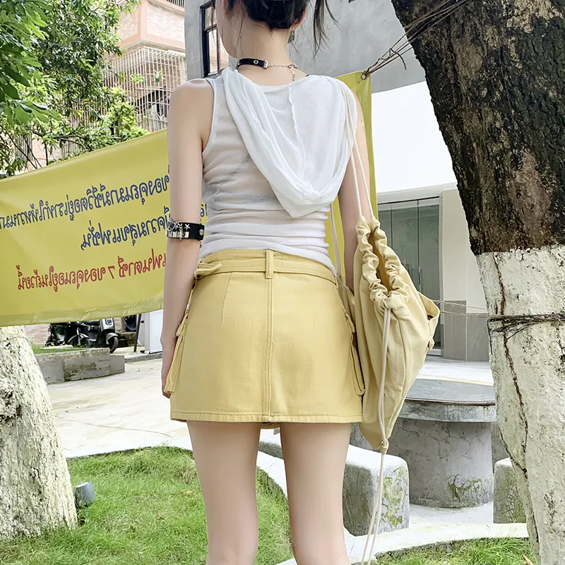 ZAZN Denim Short Skirts Women's Egg Yellow-0