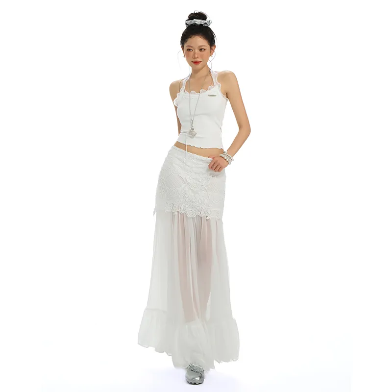 ZAZN Casual Long Skirts Women's White-1