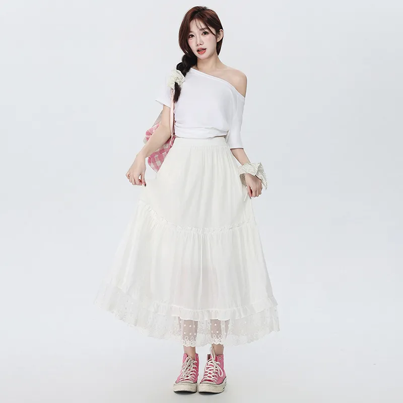 ZAZN Casual Long Skirt Women's White-1