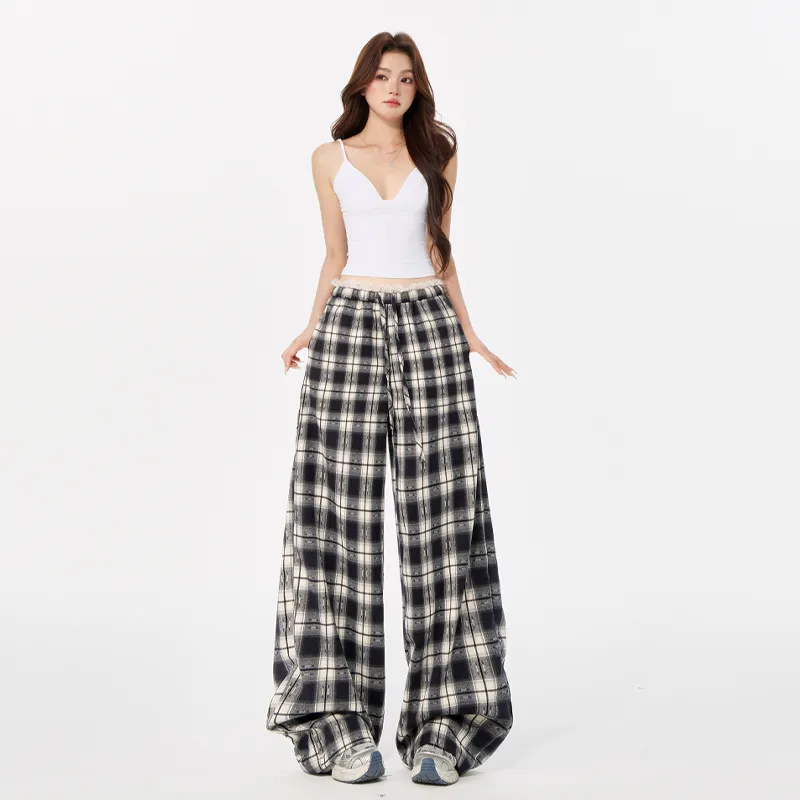 ZAZN Casual Pants Women's Lace Trim Plaid-9
