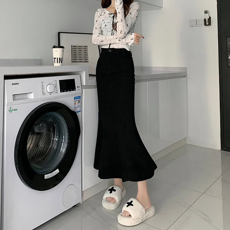 ZAZN Denim Long Skirts Women's Black-5