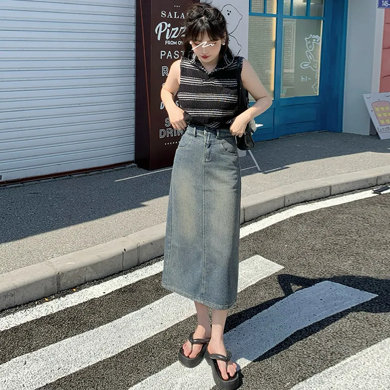 ZAZN Denim Long Skirts Women's Starry Sky Pattern-3