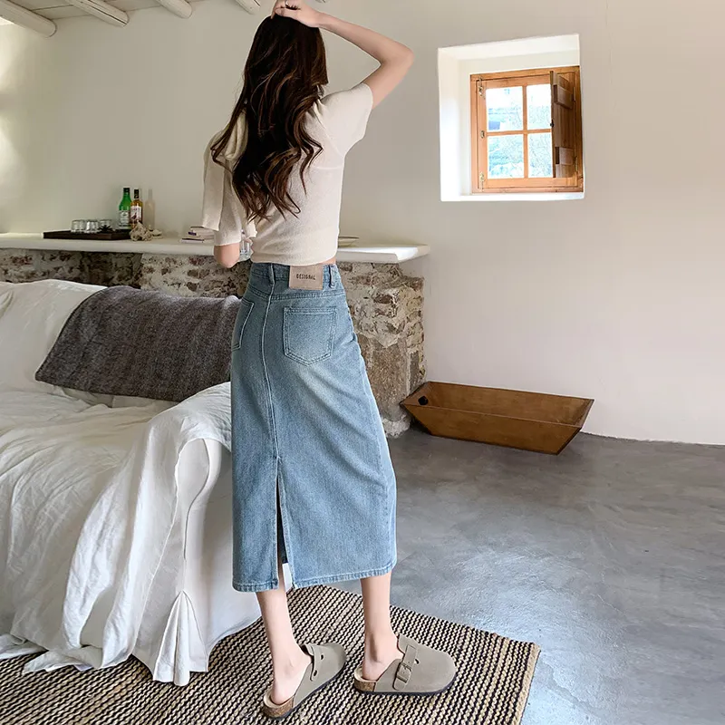ZAZN Denim Long Skirts Women's Starry Sky Pattern-6